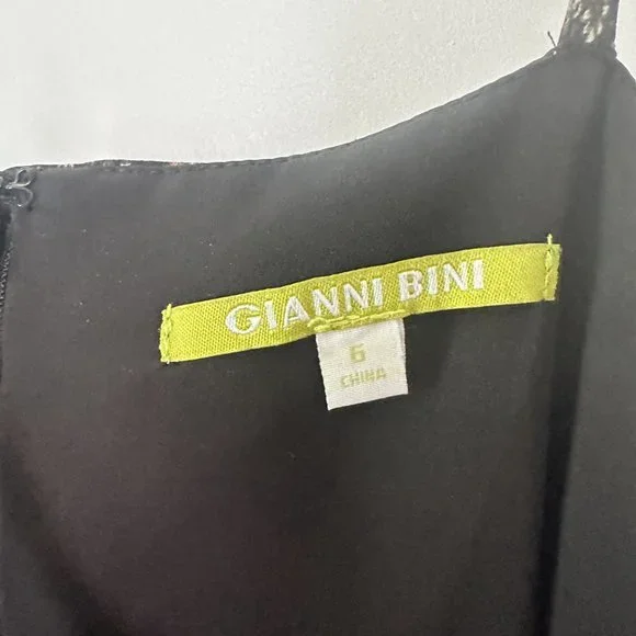 Gianni Bini Black and Floral Satin Slip Dress Square Neck Size 6‎ - Picture 6 of 6